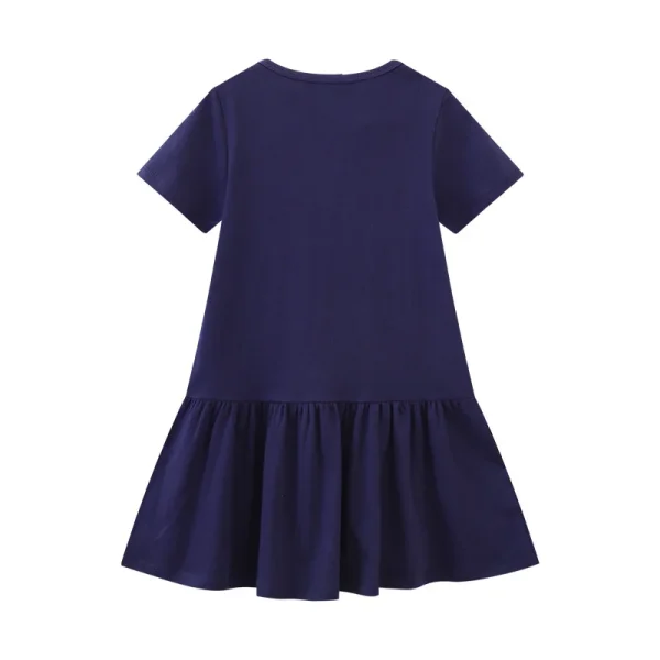 Girls Blue Equestrian Horse Applique Short Sleeve Summer Party Casual Dress - 2-8 Years - Image 2