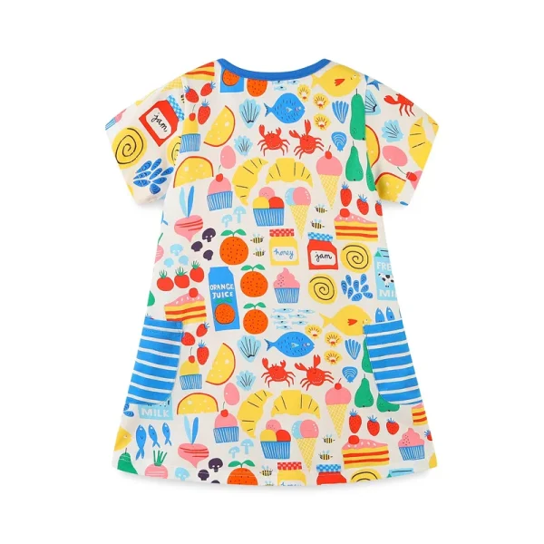 Girls Summer Short Sleeve Dresses - Various Colorful Allover Prints Rainbows, Animals, Fishes, Ice Cream - Cotton Dresses with Pockets - Sizes 2-7 Years - Image 3