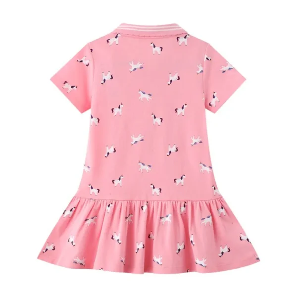 Girls Yellow or Pink Allover Print Summer Short Sleeve Tennis Dress - Sizes 2-7 Years - Image 2