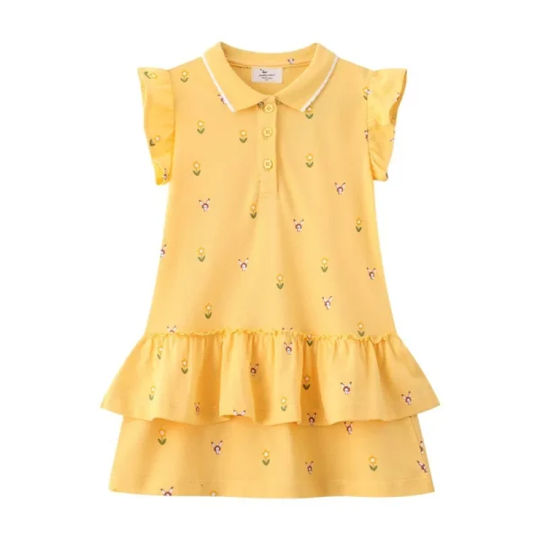 Girls Yellow or Pink Allover Print Summer Short Sleeve Tennis Dress - Sizes 2-7 Years - Image 4