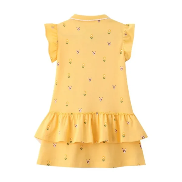 Girls Yellow or Pink Allover Print Summer Short Sleeve Tennis Dress - Sizes 2-7 Years - Image 5