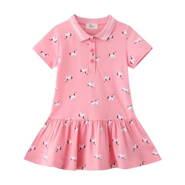 Girls Yellow or Pink Allover Print Summer Short Sleeve Tennis Dress - Sizes 2-7 Years