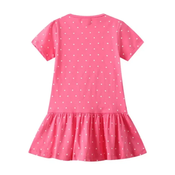 Girls Summer Short Sleeve Princess Party Dress - Pink Polka Dot with Dots Animals Embroidery - 2-7 Years - Image 2