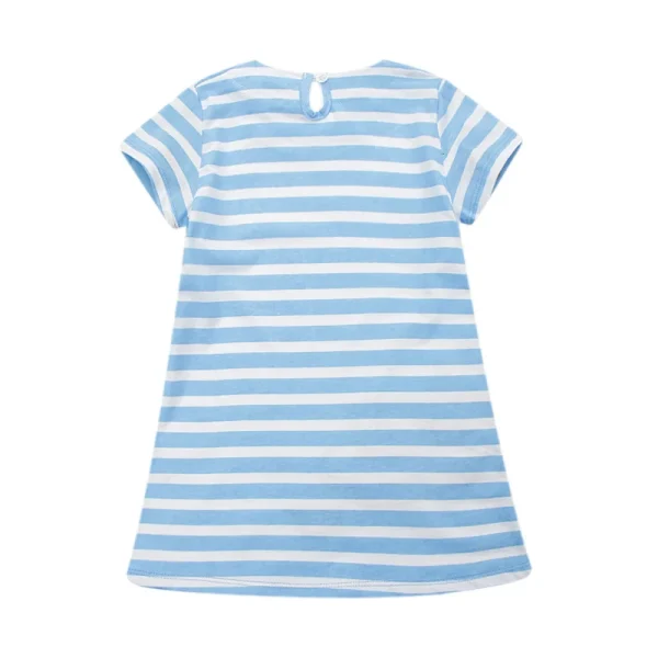 Girls Light Blue Striped Dress with Animals and Boat Embroidery - Short Sleeve Summer - Sizes 2-7 Years - Image 2