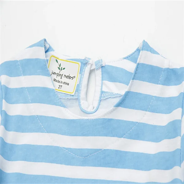 Girls Light Blue Striped Dress with Animals and Boat Embroidery - Short Sleeve Summer - Sizes 2-7 Years - Image 4