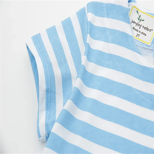 Girls Light Blue Striped Dress with Animals and Boat Embroidery - Short Sleeve Summer - Sizes 2-7 Years - Image 5