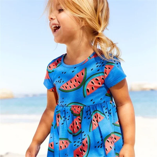 Girls' Blue Dress with Allover Watermelon Halves - Sizes 2-7 Years - Image 2