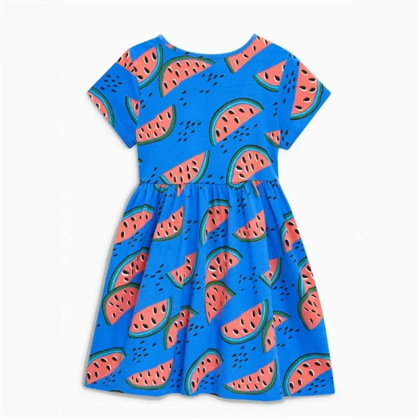 Girls' Blue Dress with Allover Watermelon Halves - Sizes 2-7 Years - Image 3