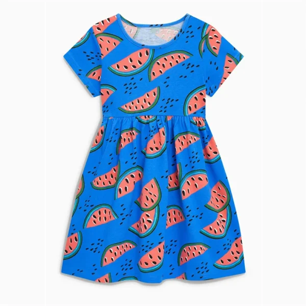 Girls' Blue Dress with Allover Watermelon Halves - Sizes 2-7 Years