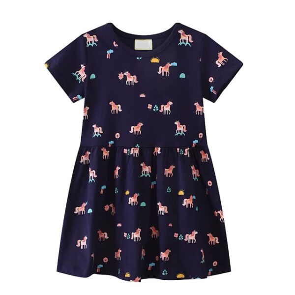 Unicorn Print Cotton Summer Dress for Girls - 2-7T  with Short Sleeves for Birthdays 👗👧🌸