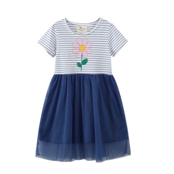 Girls Floral Party Dress – Striped Cotton Tulle Outfit for Birthdays & Special Occasions 2-7T 👗🌼💙