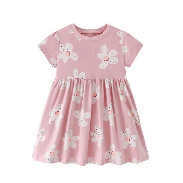 Pink Floral Summer Girls Dress – Short Sleeve, Cute Princess Outfit 🌸