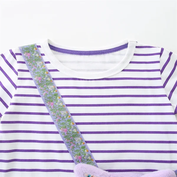 Striped Purple Cat Bag Dress for Girls - Short Sleeve Cotton Dress with Cute Cat Pocket 2-7T 🐱👗 - Image 3