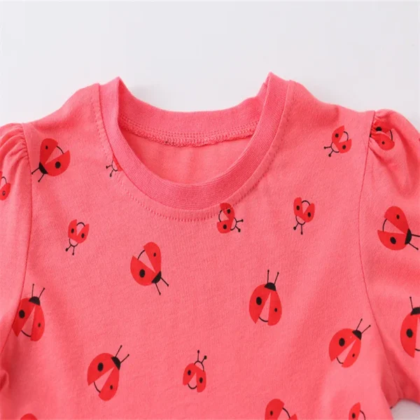 Red Ladybug Print Dress – Short Sleeve Summer Outfit for Girls 2-7 Years - Image 5