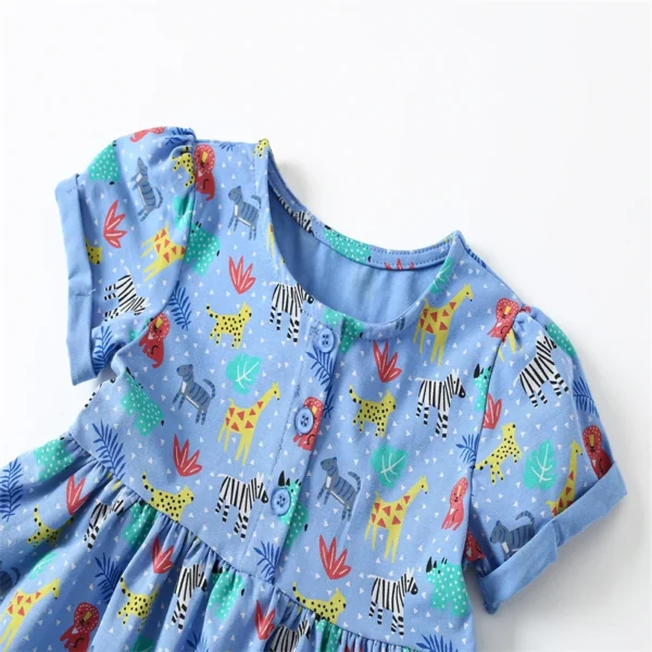 Blue Animal Print Dress – Short Sleeve Button-Up Party Outfit for Girls 2-7 Years - Image 2