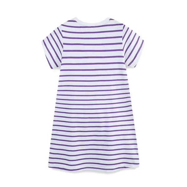 Striped Purple Cat Bag Dress for Girls - Short Sleeve Cotton Dress with Cute Cat Pocket 2-7T 🐱👗 - Image 2