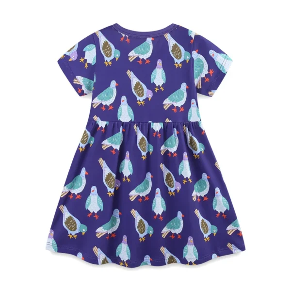 Purple Pigeon Print Dress – Fun & Playful Cotton Outfit for Girls 2-7T 🕊️💜 - Image 2