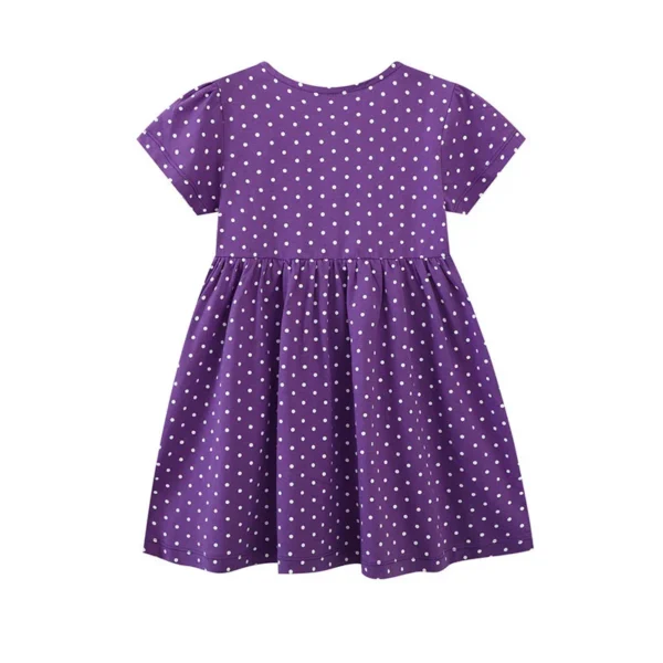 Purple Polka Dot Dress – Short Sleeve Bird Embroidery Party Outfit for Girls 2-7 Years - Image 2