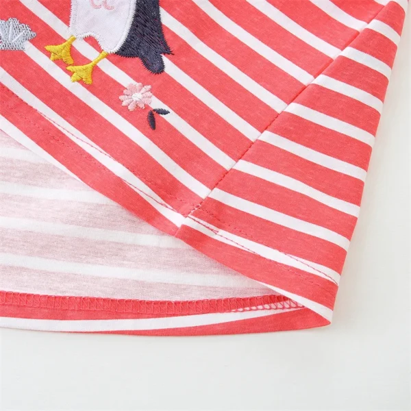 Red Striped Puffin Dress – Short Sleeve Button-Up Cotton Outfit for Girls 2-7 Years - Image 5