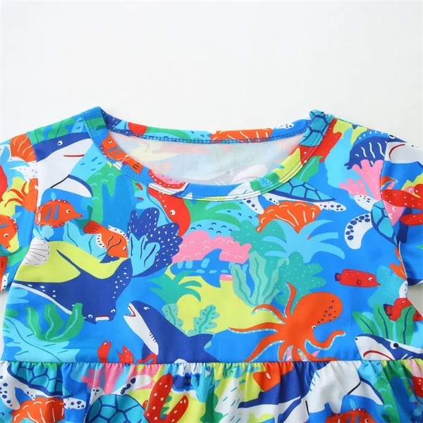 Blue Ocean Adventure Short Sleeve Dress – Marine Life Print for Girls 3-8T 🌊🐠🐙 - Image 3