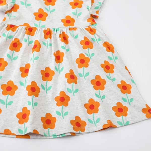 Grey Floral Print Summer Dress for Girls – Short Sleeve Toddler Party Wear 2-7T 🌼🌼🌼 - Image 4