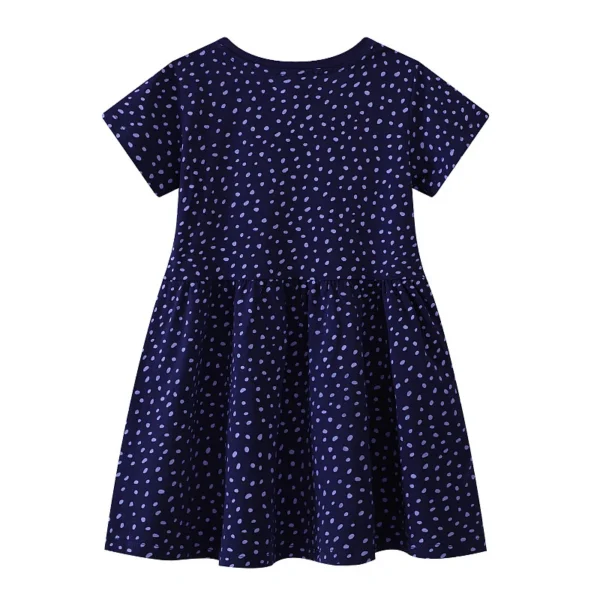 Navy Blue Dinosaur Summer Girls Dress with Embroidery - Triceratops & Flowers Design 2-7T🌸🦖 - Image 2