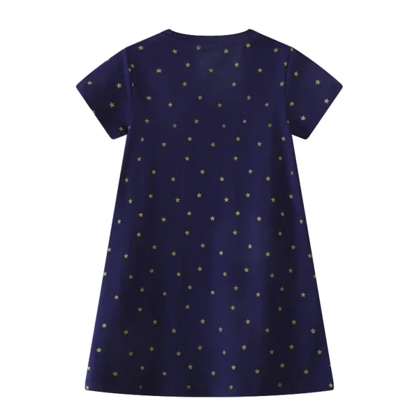 Unicorn Applique Starry Night Dress – Short Sleeve Party Outfit for Girls 2-7T ✨🦄 - Image 2