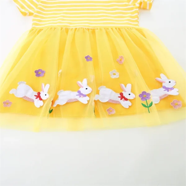 Yellow Bunny Tulle Dress – Striped Short Sleeve Party Outfit for Girls 2-7T 🐰🌼 - Image 5