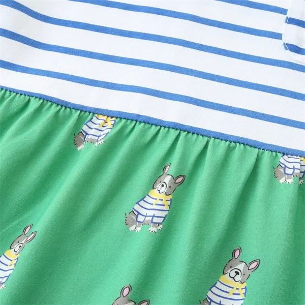 Striped French Bulldog Print Summer Dress – Cotton Party Outfit for Girls 2-7T 🐶💚 - Image 5