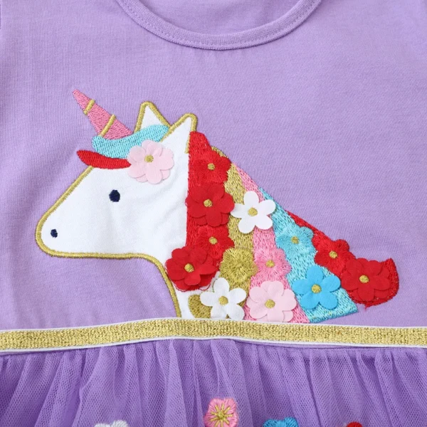 Floral Unicorn Applique Dress – Short Sleeve Embroidered Party Outfit for Girls 2-7T ✨🦄🌸 - Image 4