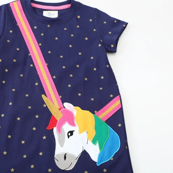 Unicorn Applique Starry Night Dress – Short Sleeve Party Outfit for Girls 2-7T ✨🦄 - Image 5