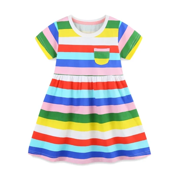 Rainbow Striped Summer Dress with Pockets for Girls – 2-7T Short Sleeve Kids Party & School Dress 🌈👗