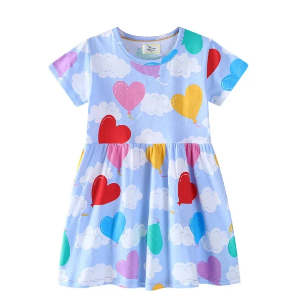 Blue Balloon & Heart Print Summer Dress 🎈💙 Cute Party Outfit for Girls 2-7T