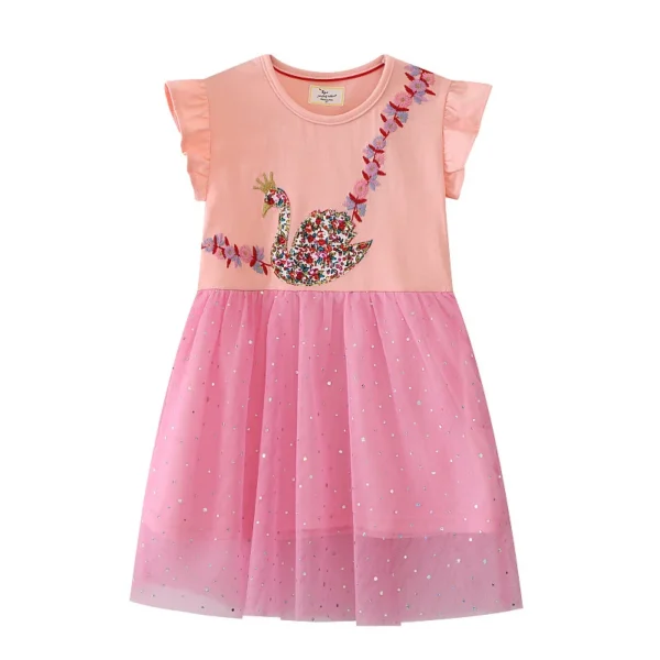 Pink Swan Tutu Dress – Embroidered Party Outfit for Girls 2-7 Years 🎀✨