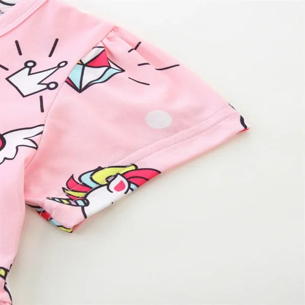 Pink Unicorn & Heart Print Summer Girls Dress – Cute Short Sleeve Party Outfit 🎀✨ 3-8T - Image 4