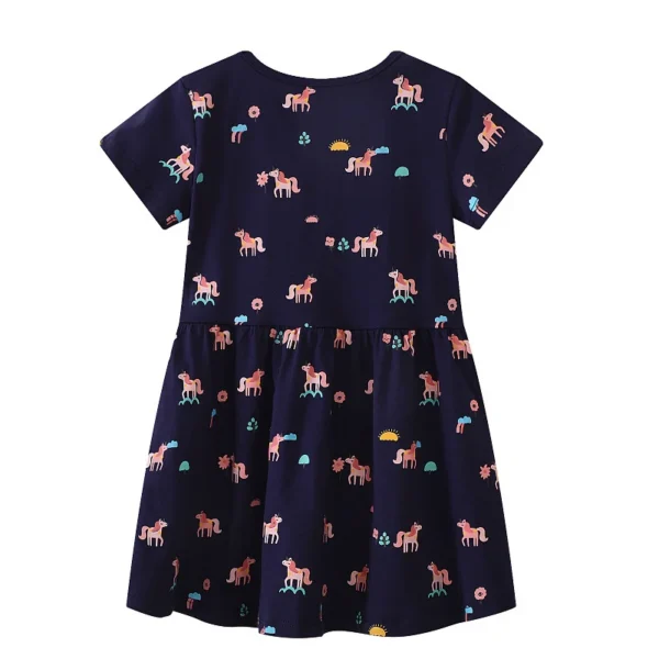 Unicorn Print Cotton Summer Dress for Girls - 2-7T  with Short Sleeves for Birthdays 👗👧🌸 - Image 2