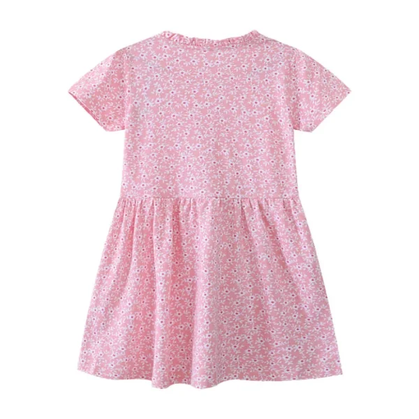 Pink Floral Button Dress – Short Sleeve Cotton Summer Outfit for Girls 2-7 Years - Image 2