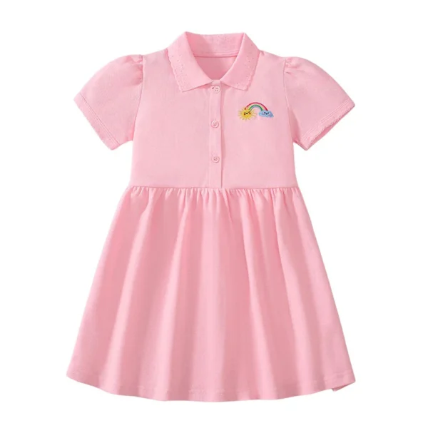 Rainbow Embroidery Baby Girl Dress - 2-7 Years, 100% Cotton, Summer Short Sleeve Dress in Pink & Navy 🌈👗 - Image 3