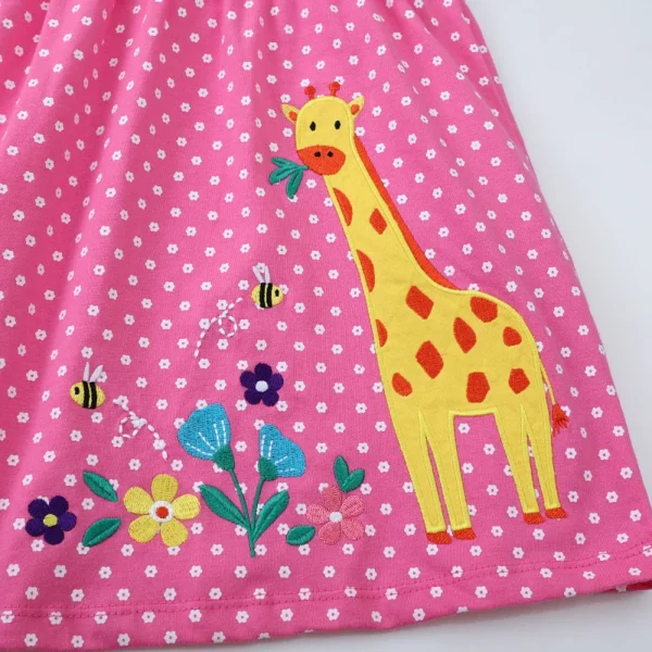 Pink Giraffe Applique Polka Dot Dress – Short Sleeve Summer Outfit for Girls 🦒🎀 2-7T - Image 3