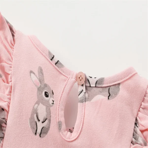 Pink Bunny Print Dress – Sleeveless Ruffle Summer Outfit for Girls 2-7 Years - Image 4