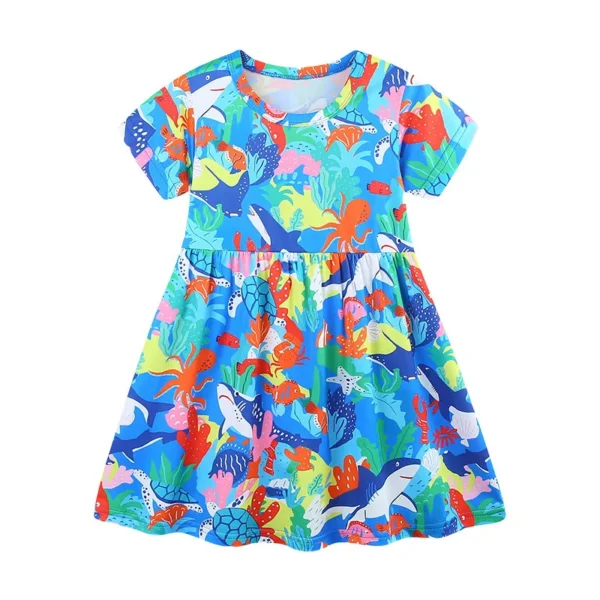 Blue Ocean Adventure Short Sleeve Dress – Marine Life Print for Girls 3-8T 🌊🐠🐙 - Image 2