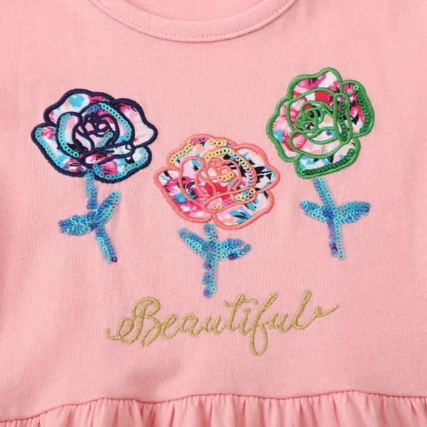 Girls Summer Floral Embroidered Dress - 2-7T Princess Short Sleeve Party Dress with Sequin Flowers - Image 4