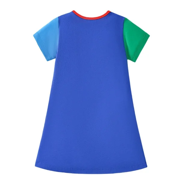 Colorful Crayon Pocket Dress for Girls – 2-7 Years, Blue Cotton Summer Dress with Fun Applique Design ✏️🌞 - Image 2