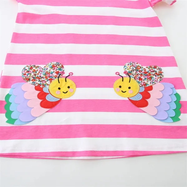 Striped Bee Applique Dress – Girls Summer Cotton Outfit 2-7T - Image 4