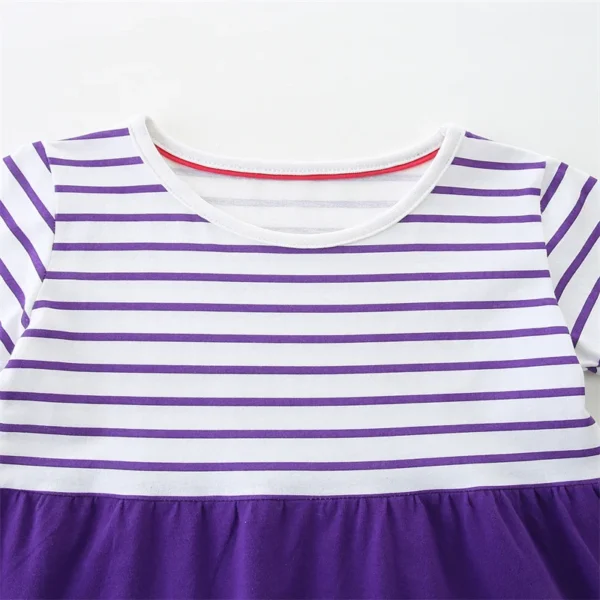 Purple Safari Animal Dress – Short Sleeve Striped Cotton Outfit for Girls 2-7 Years - Image 3