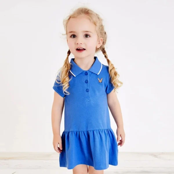 Blue Polo Dress – Short Sleeve Cotton Casual Outfit for Girls 2-7 Years 💙👗