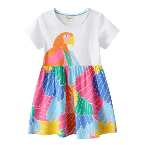 Parrot Print Summer Dress – Colorful Cotton Outfit for Girls 2-7T 🦜🌈