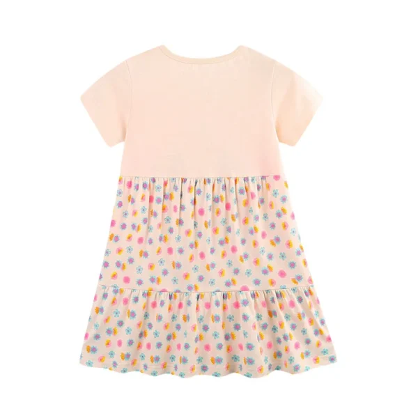 Peach Flamingo Print Girls Summer Dress – Short Sleeve, Floral Tiered Skirt, Cotton Casual Outfit for Kids  2-7T🌸🦩 - Image 2