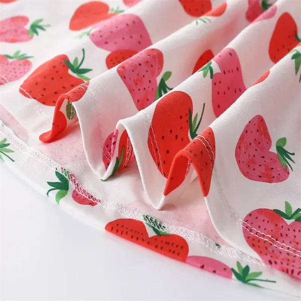 Strawberry Print Summer Dress – Cotton Party Outfit for Girls 3-8T ✨🍓 - Image 5