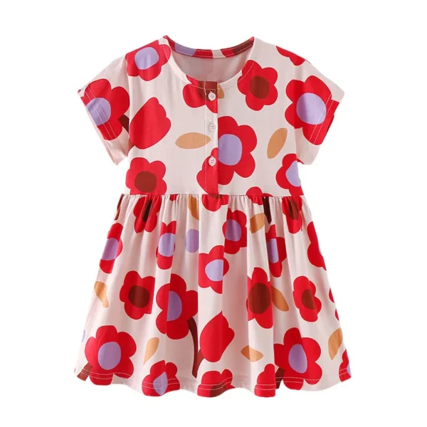 Red Floral Print Summer Dress – Cotton Party Outfit for Girls 3-8T 🌺✨